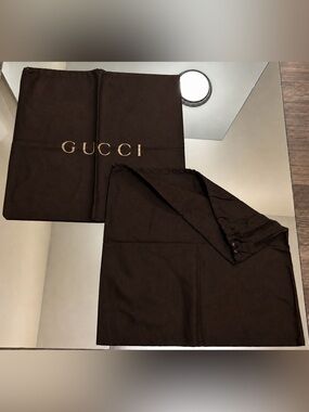 Gucci Deep Brown Dust Bag Lot Set of 2 Gold Logo Drawstring Storage Bags 21x19